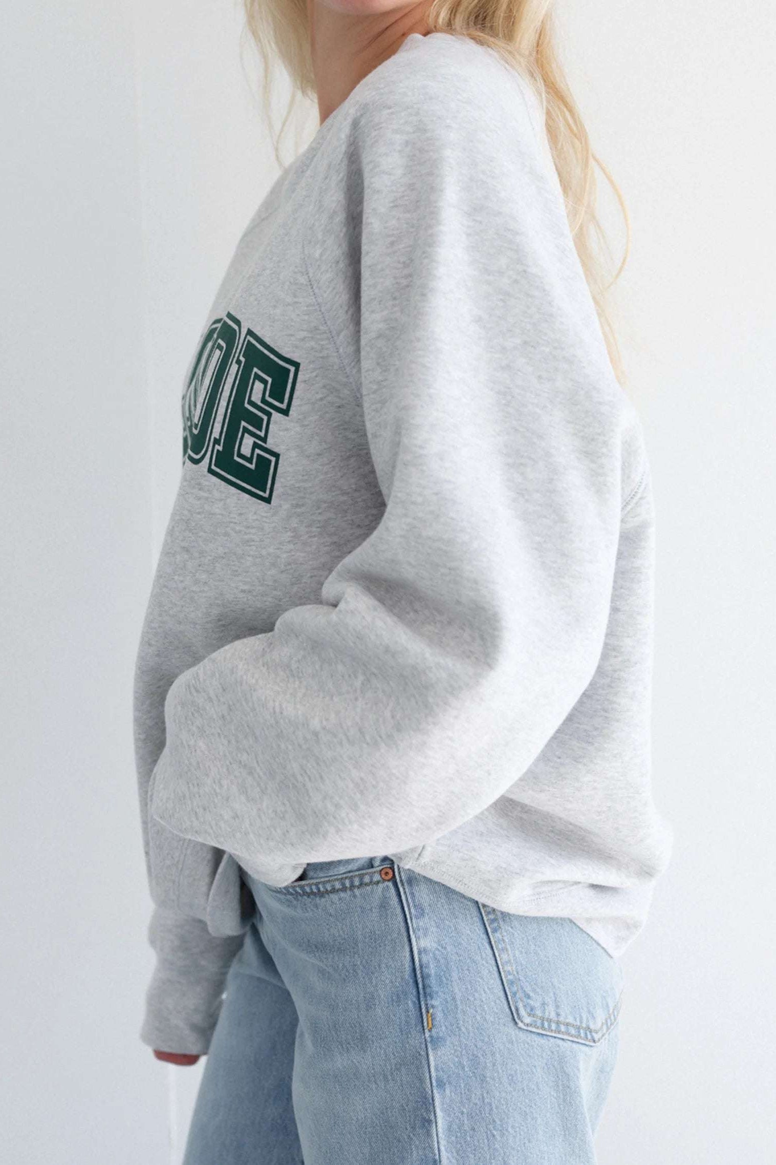 Brunette The Label "Blonde" Varsity Grey Not Your Boyfriend's Crew Sweater
