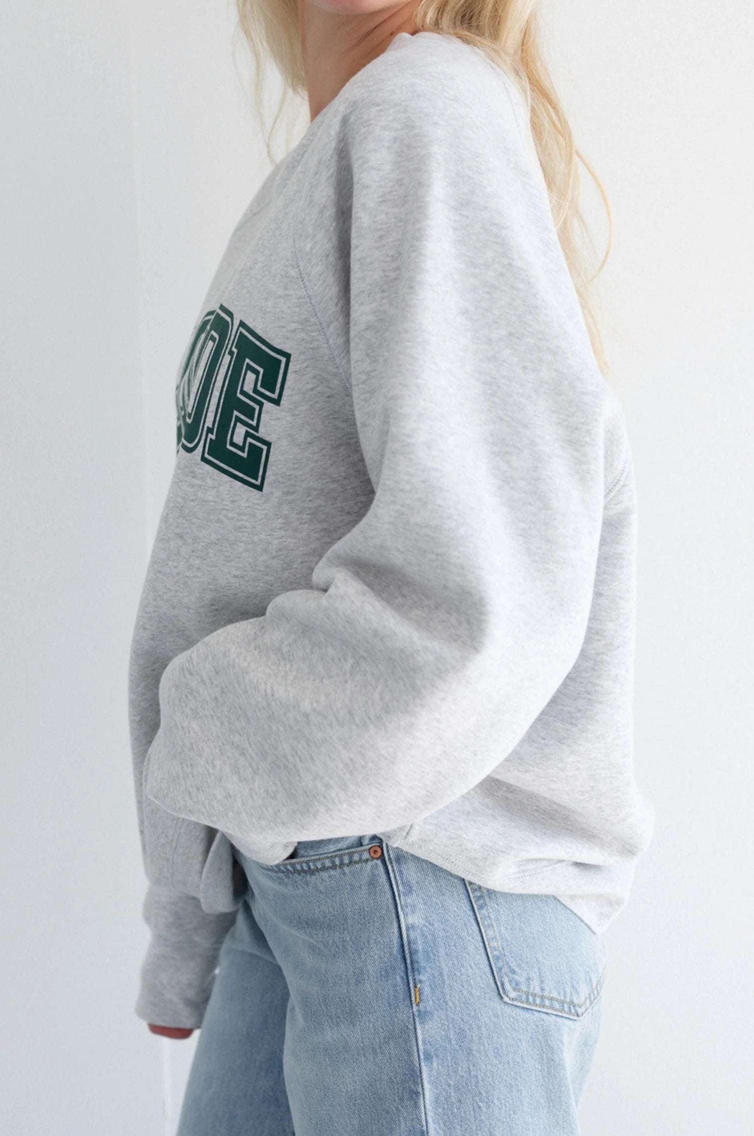 Brunette The Label "Blonde" Varsity Grey Not Your Boyfriend's Crew Sweater