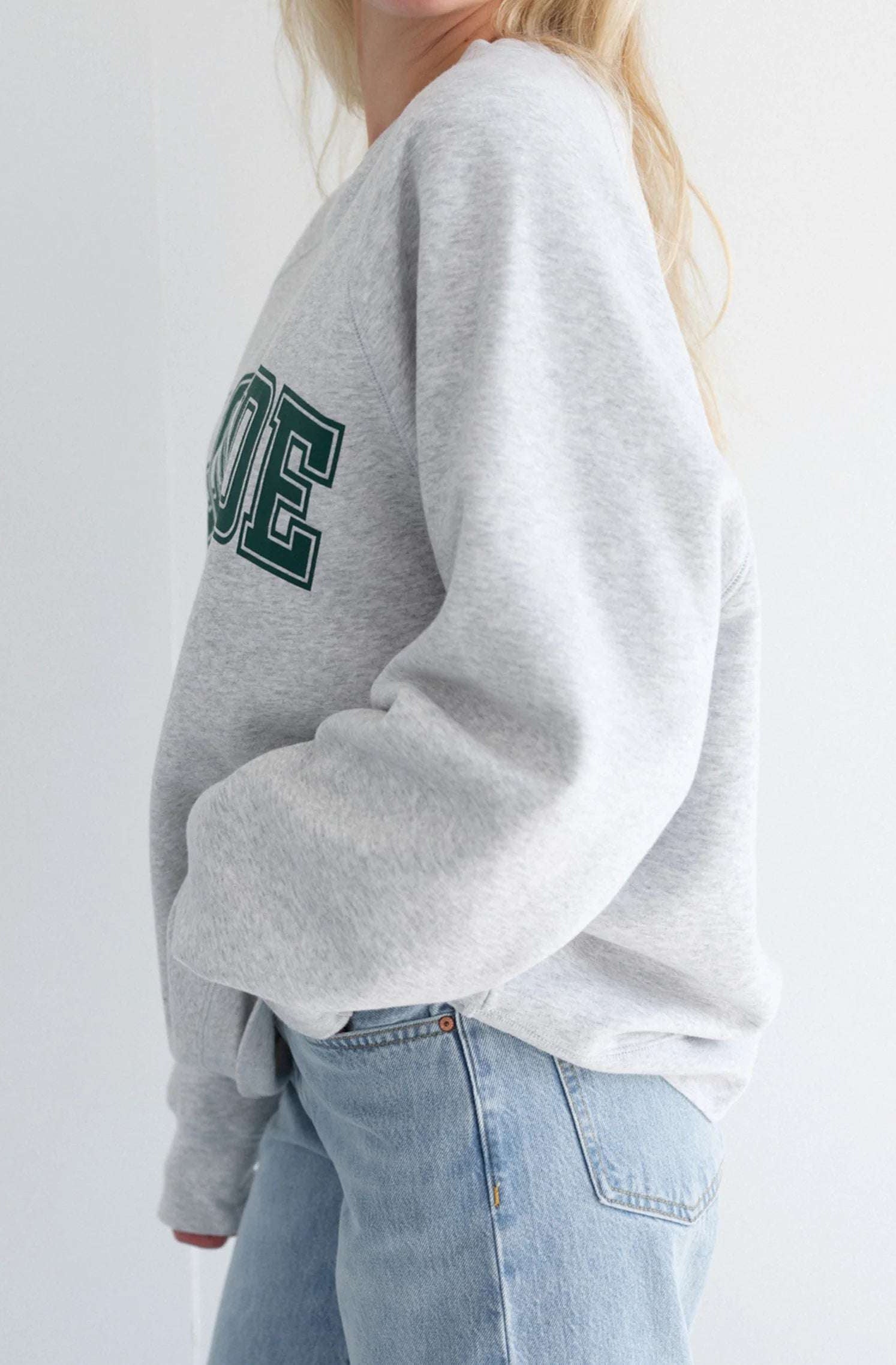 Brunette The Label "Blonde" Varsity Grey Not Your Boyfriend's Crew Sweater