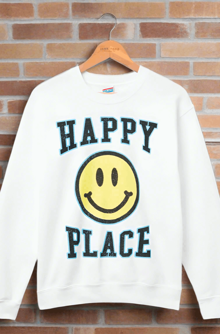 Junk Food Womens Happy Place Flea Market Fleece Sweater T-Shirt by Junk Food as seen on celebrities