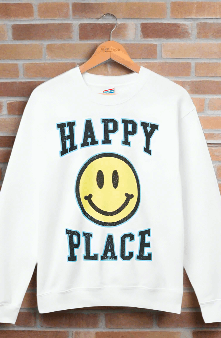 Junk Food Womens Happy Place Flea Market Fleece Sweater T-Shirt by Junk Food as seen on celebrities