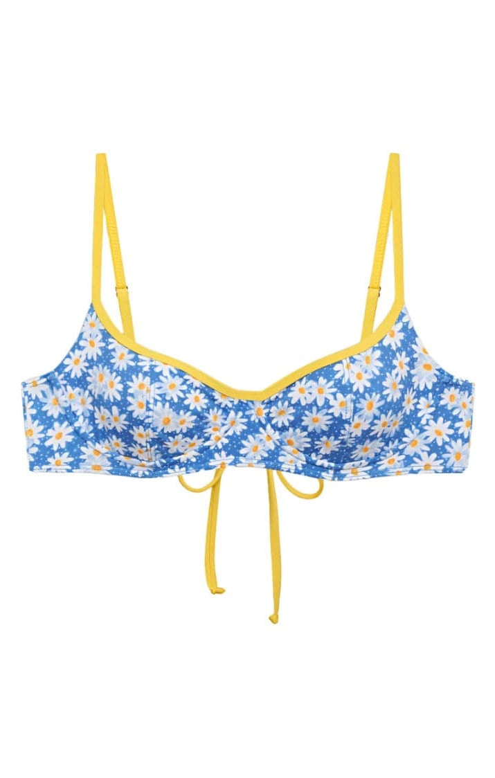 Frankies Bikinis Cola Underwire Balconette Bikini Top in Blue Daisy Bikini Top by Frankies Bikinis as seen on celebrities
