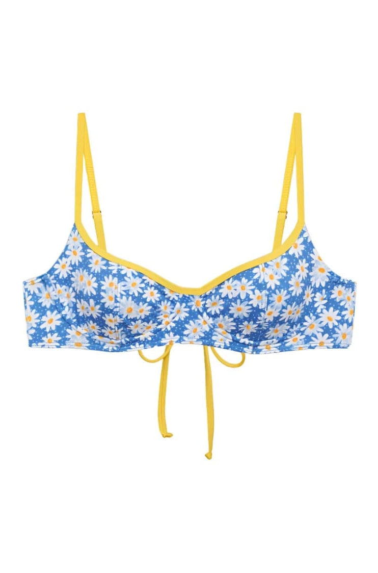Frankies Bikinis Cola Underwire Balconette Bikini Top in Blue Daisy Bikini Top by Frankies Bikinis as seen on celebrities
