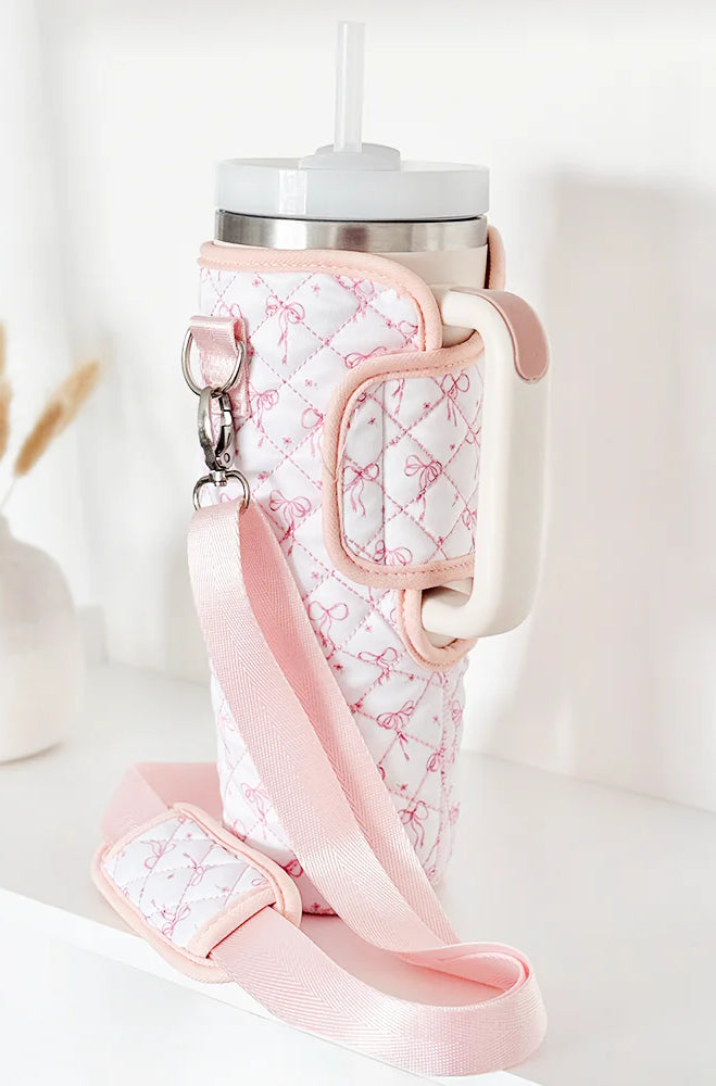 Coconut Lane Quilted Dainty Bows Tumbler Carry Case Water Bottle by Coconut Lane as seen on celebrities