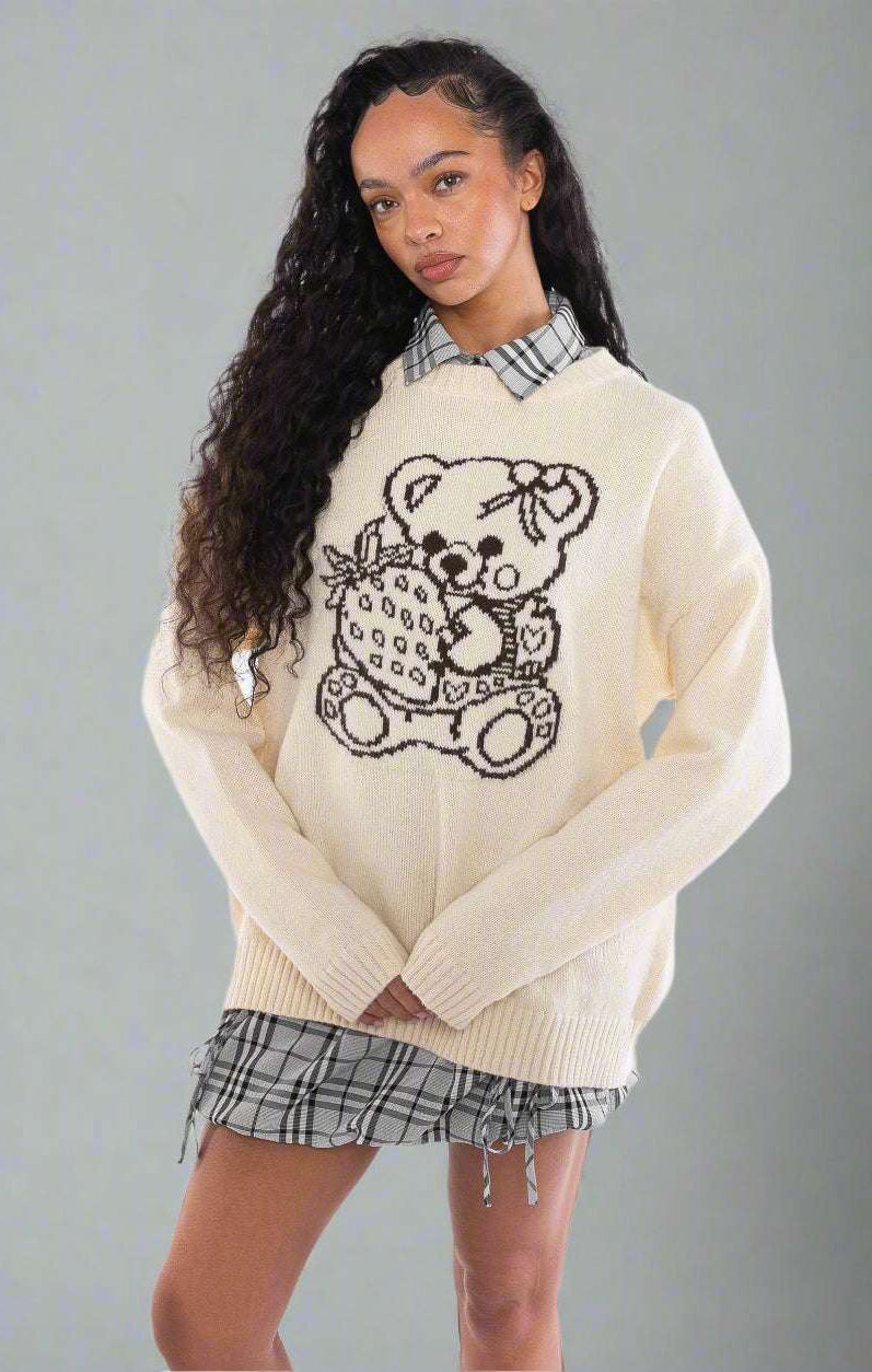 Daisy Street Cute Teddy Bear Intarsia Knit Jumper Jumper by Daisy Street as seen on celebrities