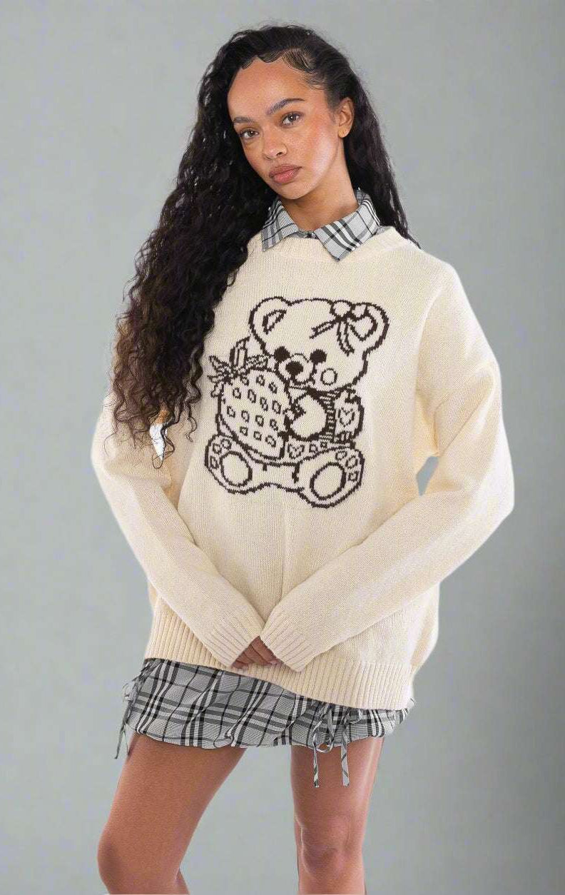Daisy Street Cute Teddy Bear Intarsia Knit Jumper Jumper by Daisy Street as seen on celebrities