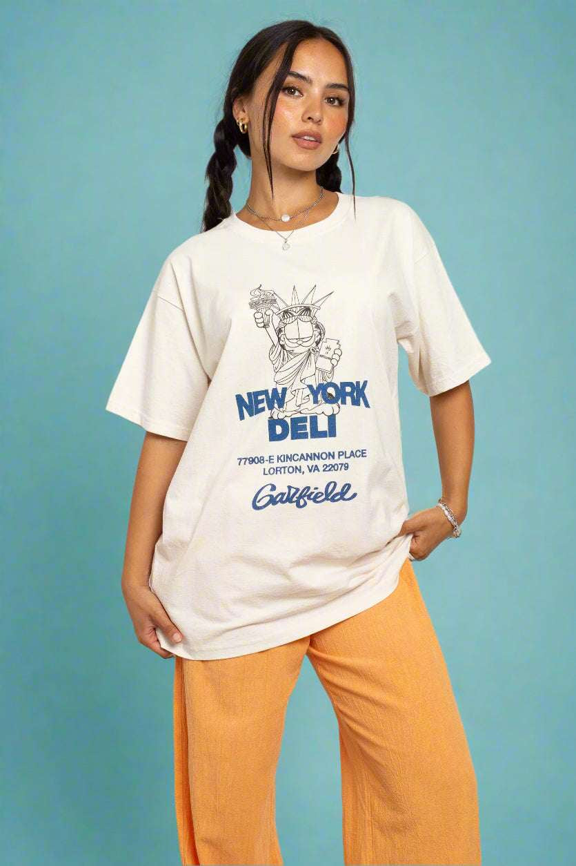 Daisy Street Garfield New York Deli Oversized Tee T-Shirt by Daisy Street as seen on celebrities