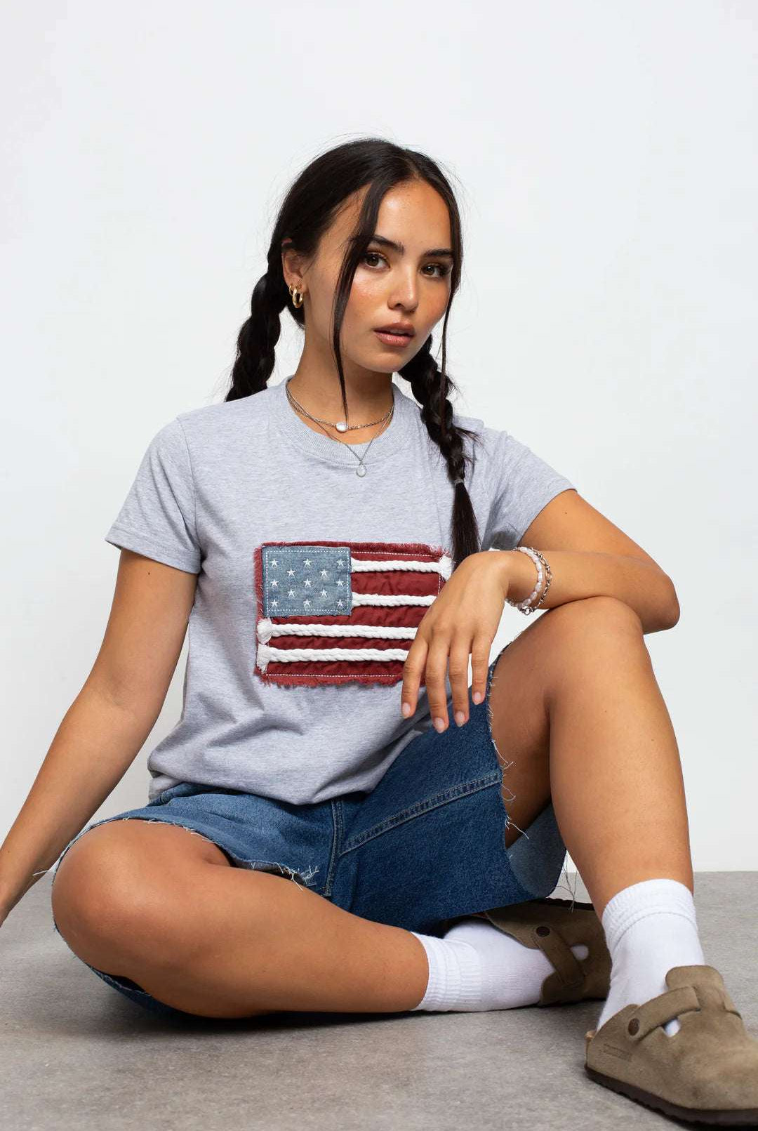 Daisy Street Applique USA Flag T-Shirt T-Shirt by Daisy Street as seen on celebrities