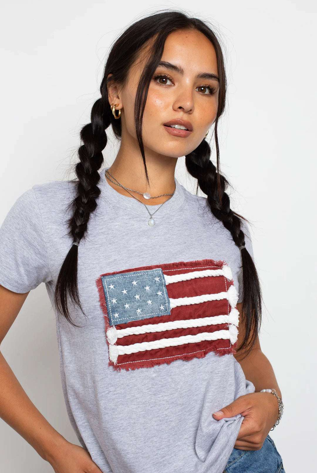 Daisy Street Applique USA Flag T-Shirt T-Shirt by Daisy Street as seen on celebrities