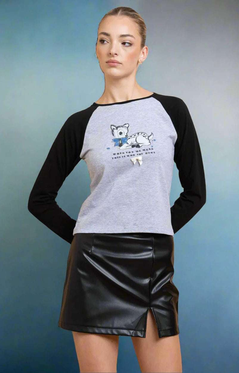 Daisy Street Deer Contrast Raglan Sleeve Tee T-Shirts by Daisy Street as seen on celebrities