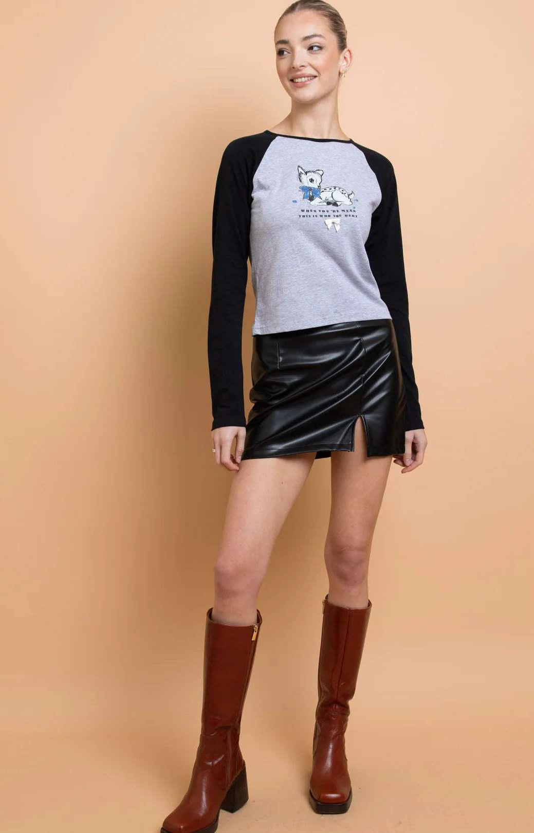 Daisy Street Deer Contrast Raglan Sleeve Tee T-Shirts by Daisy Street as seen on celebrities