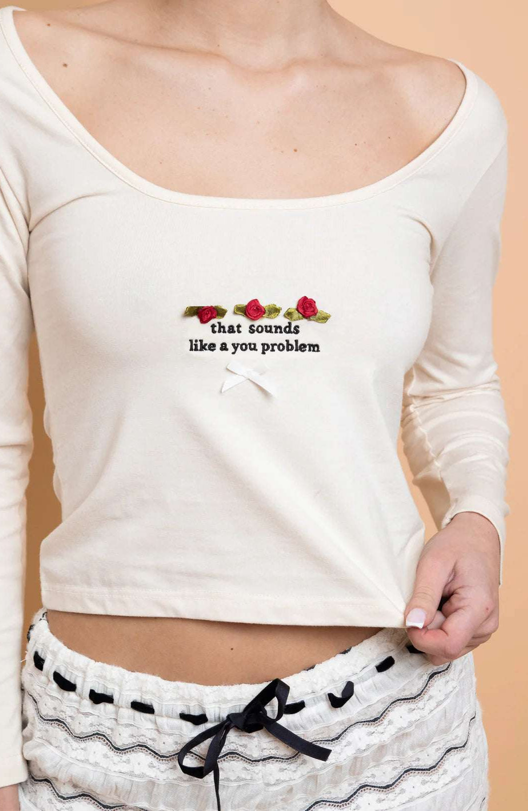 Daisy Street Embroidered Detail Long Sleeved Top T-Shirts by Daisy Street as seen on celebrities