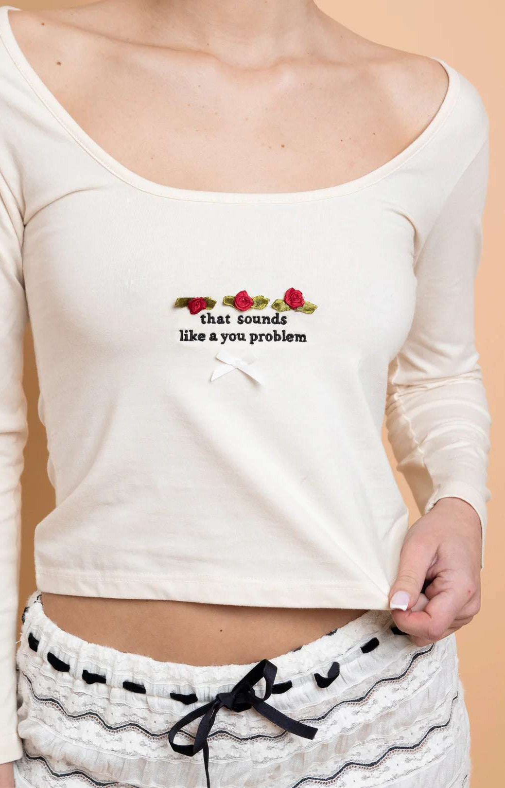 Daisy Street Embroidered Detail Long Sleeved Top T-Shirts by Daisy Street as seen on celebrities