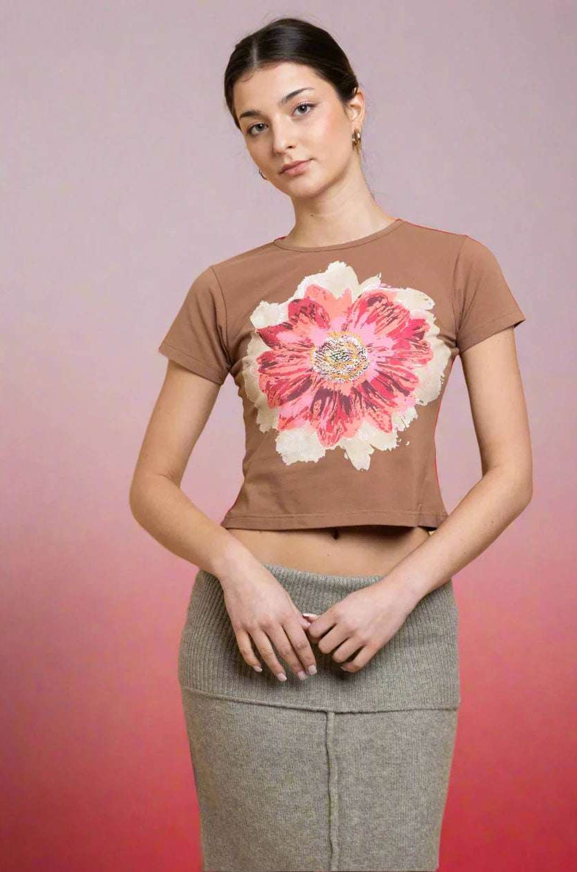 Daisy Street Flower Motif Baby Tee T-Shirts by Daisy Street as seen on celebrities