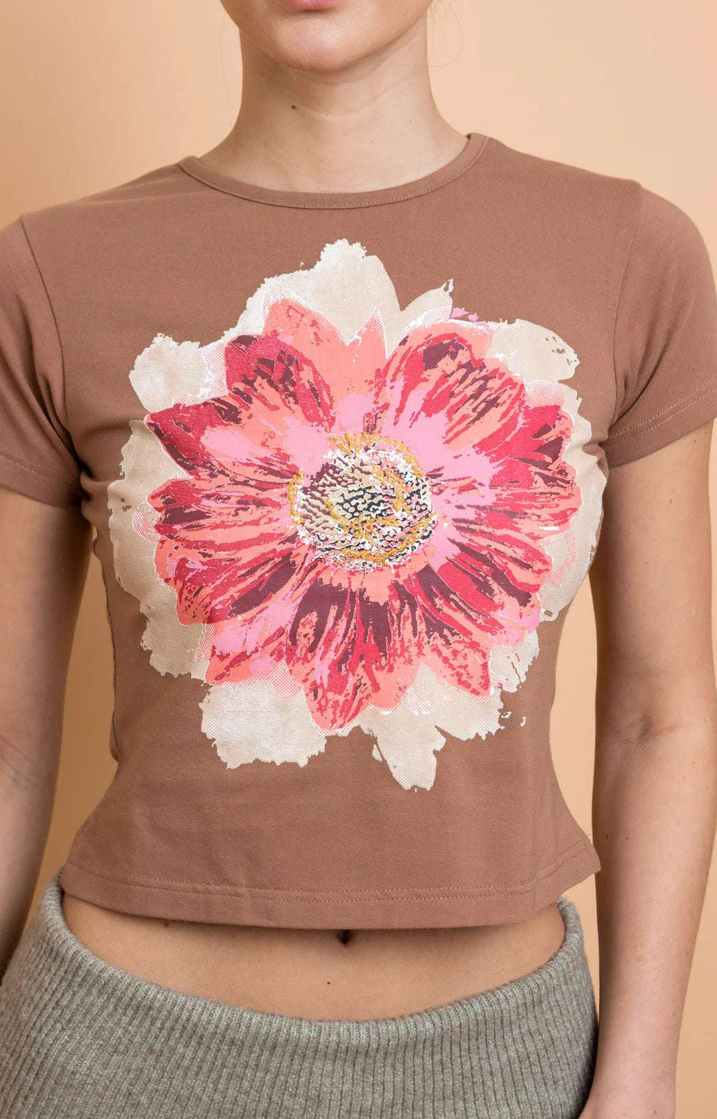 Daisy Street Flower Motif Baby Tee T-Shirts by Daisy Street as seen on celebrities