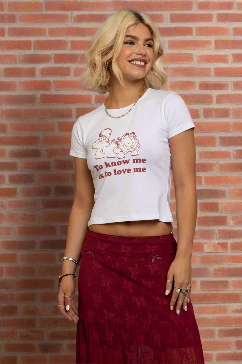 Daisy Street Garfield To Know Me Baby Tee T-Shirts by Daisy Street as seen on celebrities