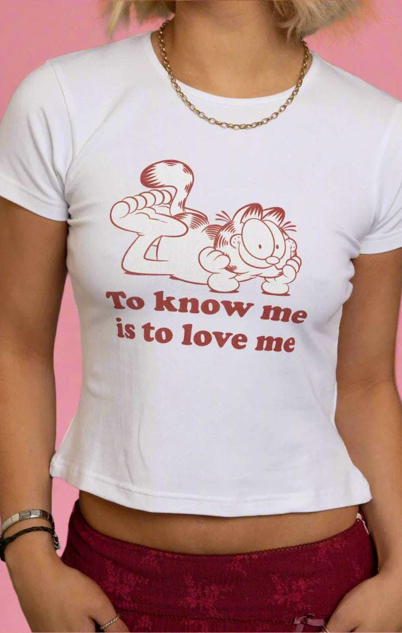 Daisy Street Garfield To Know Me Baby Tee T-Shirts by Daisy Street as seen on celebrities