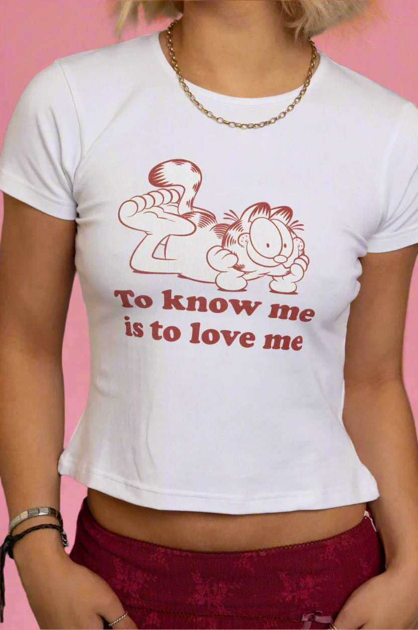 Daisy Street Garfield To Know Me Baby Tee T-Shirts by Daisy Street as seen on celebrities