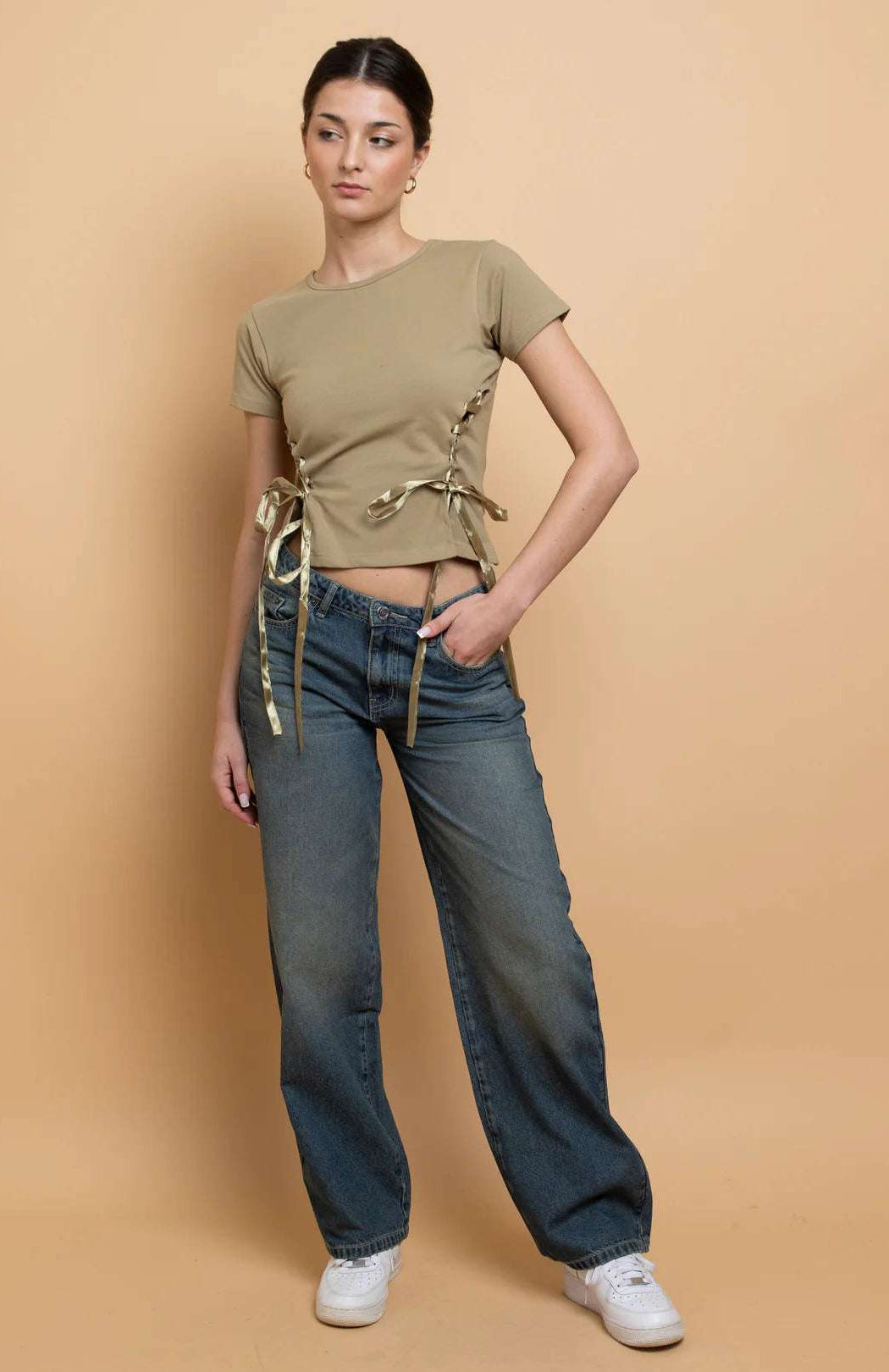 Daisy Street Lace Up Detail Baby Tee T-Shirts by Daisy Street as seen on celebrities