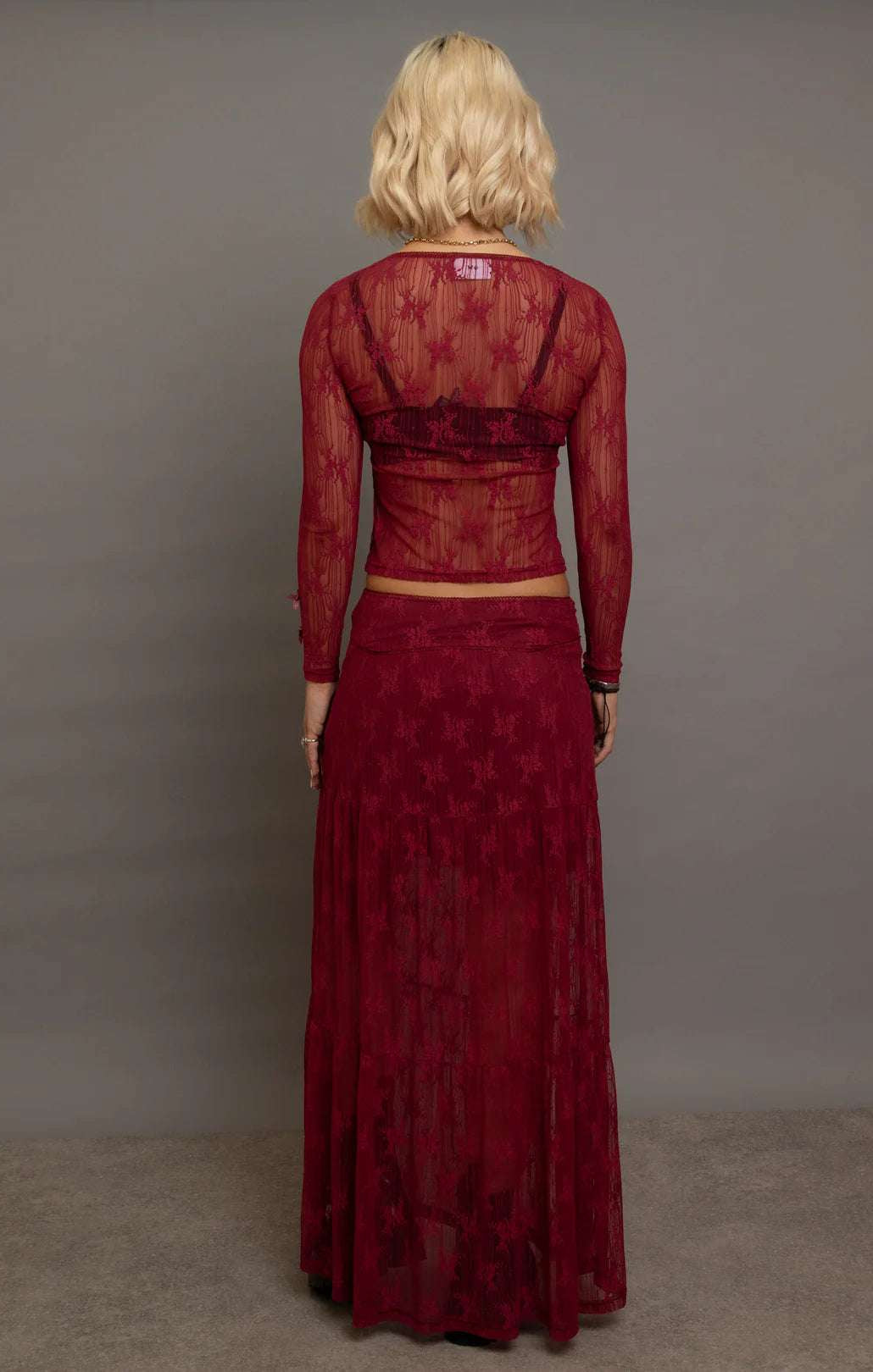 Daisy Street Red Lace Maxi Skirt with Bows Maxi Skirt by Daisy Street as seen on celebrities