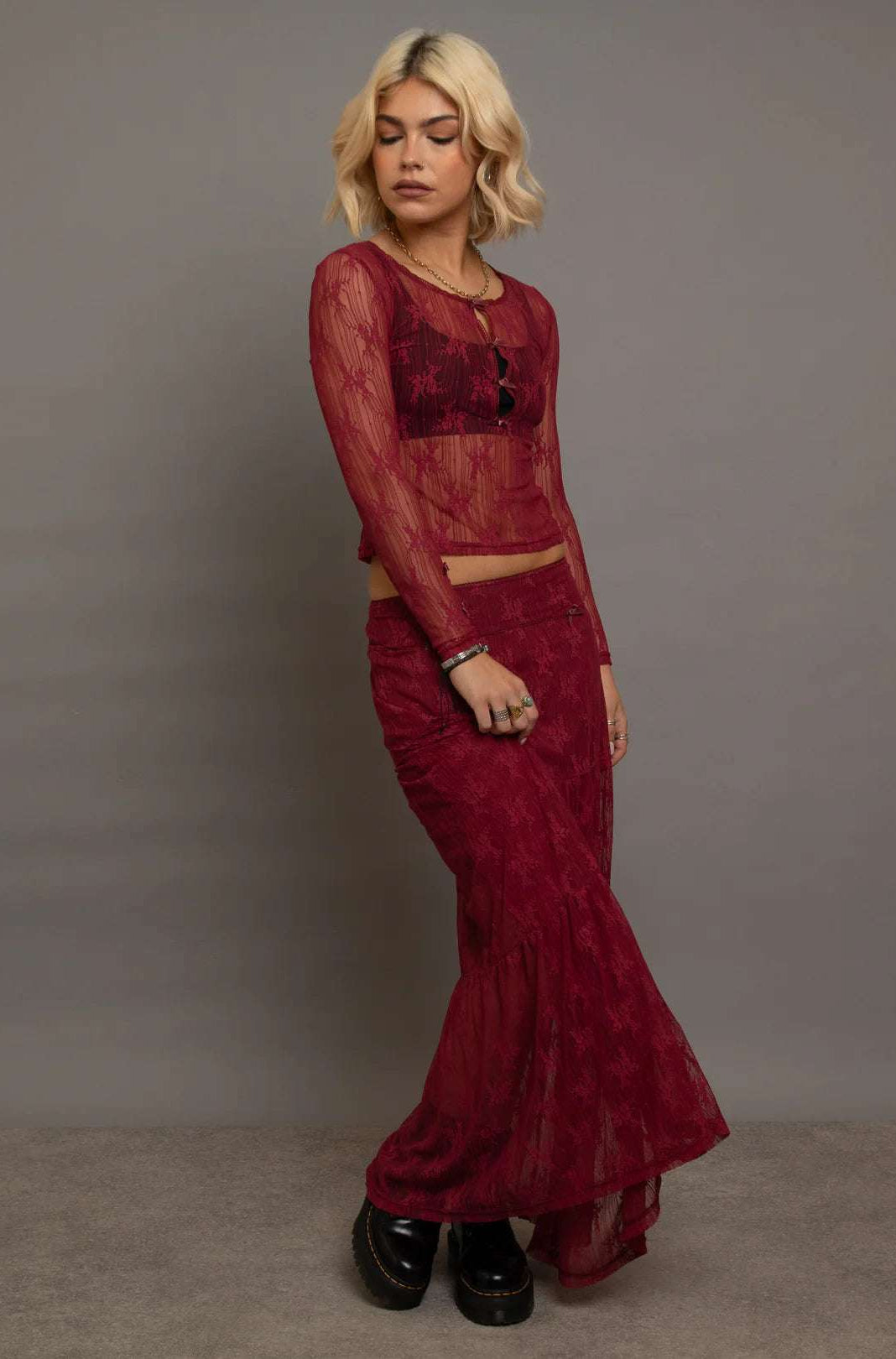 Daisy Street Red Lace Maxi Skirt with Bows Maxi Skirt by Daisy Street as seen on celebrities