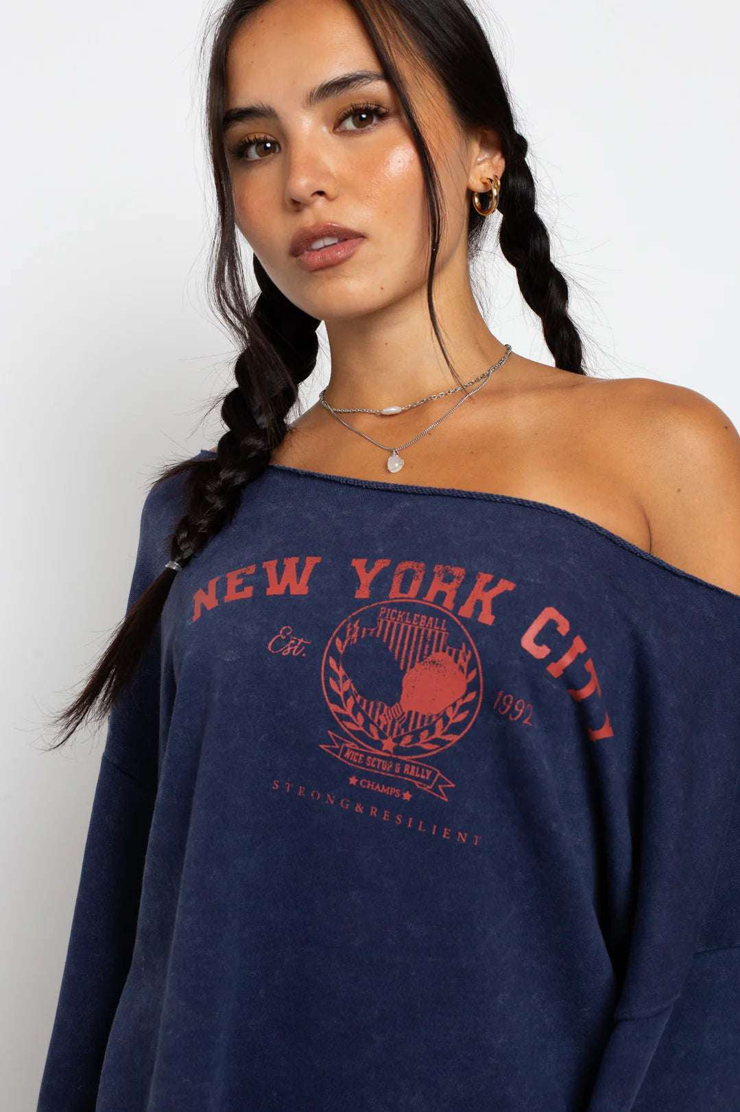 Daisy Street Slashed Neck NYC Sweater Sweater by Daisy Street as seen on celebrities