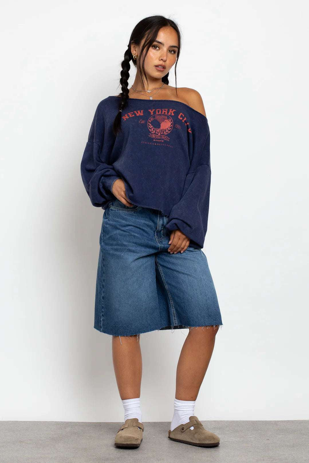 Daisy Street Slashed Neck NYC Sweater Sweater by Daisy Street as seen on celebrities