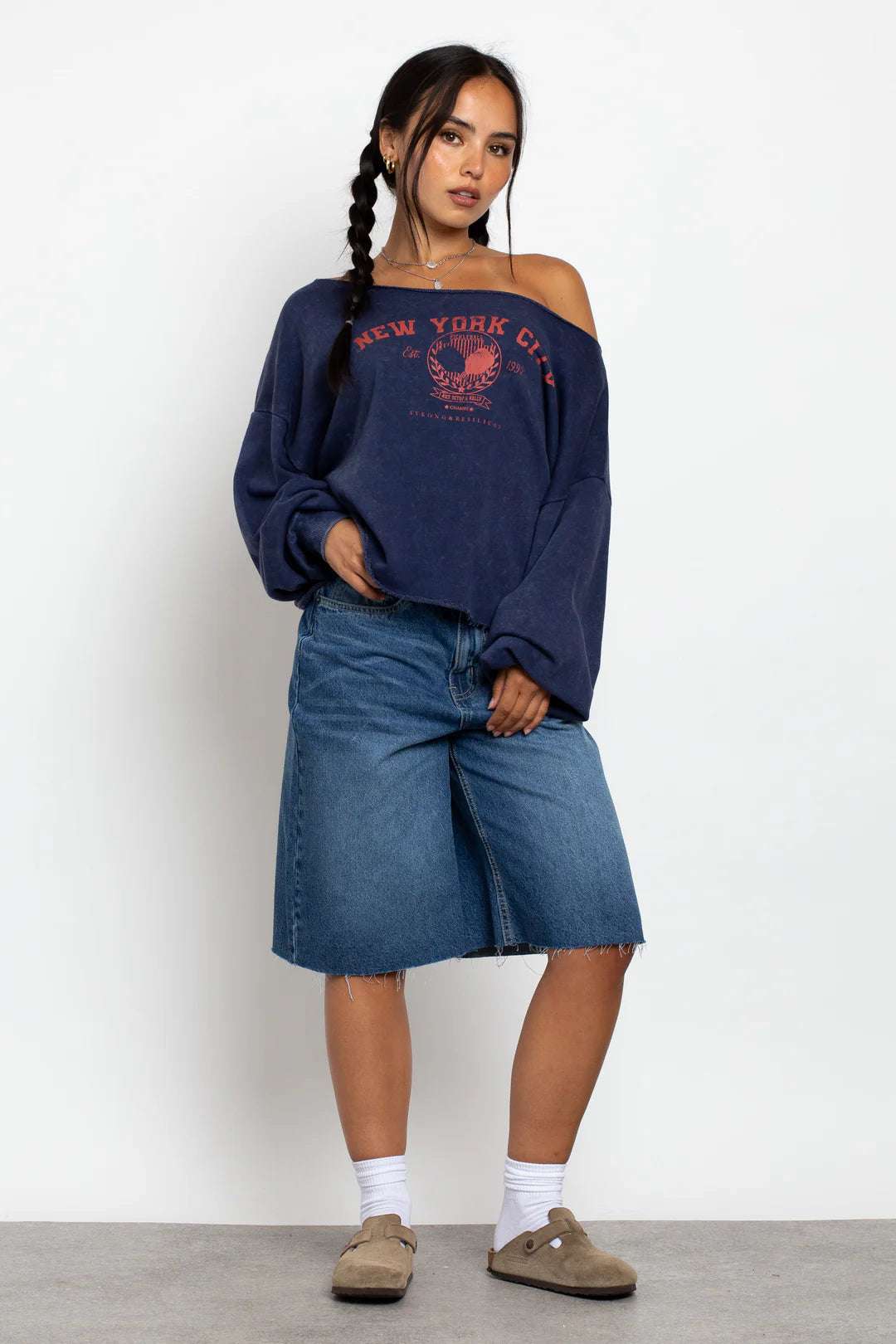 Daisy Street Slashed Neck NYC Sweater Sweater by Daisy Street as seen on celebrities