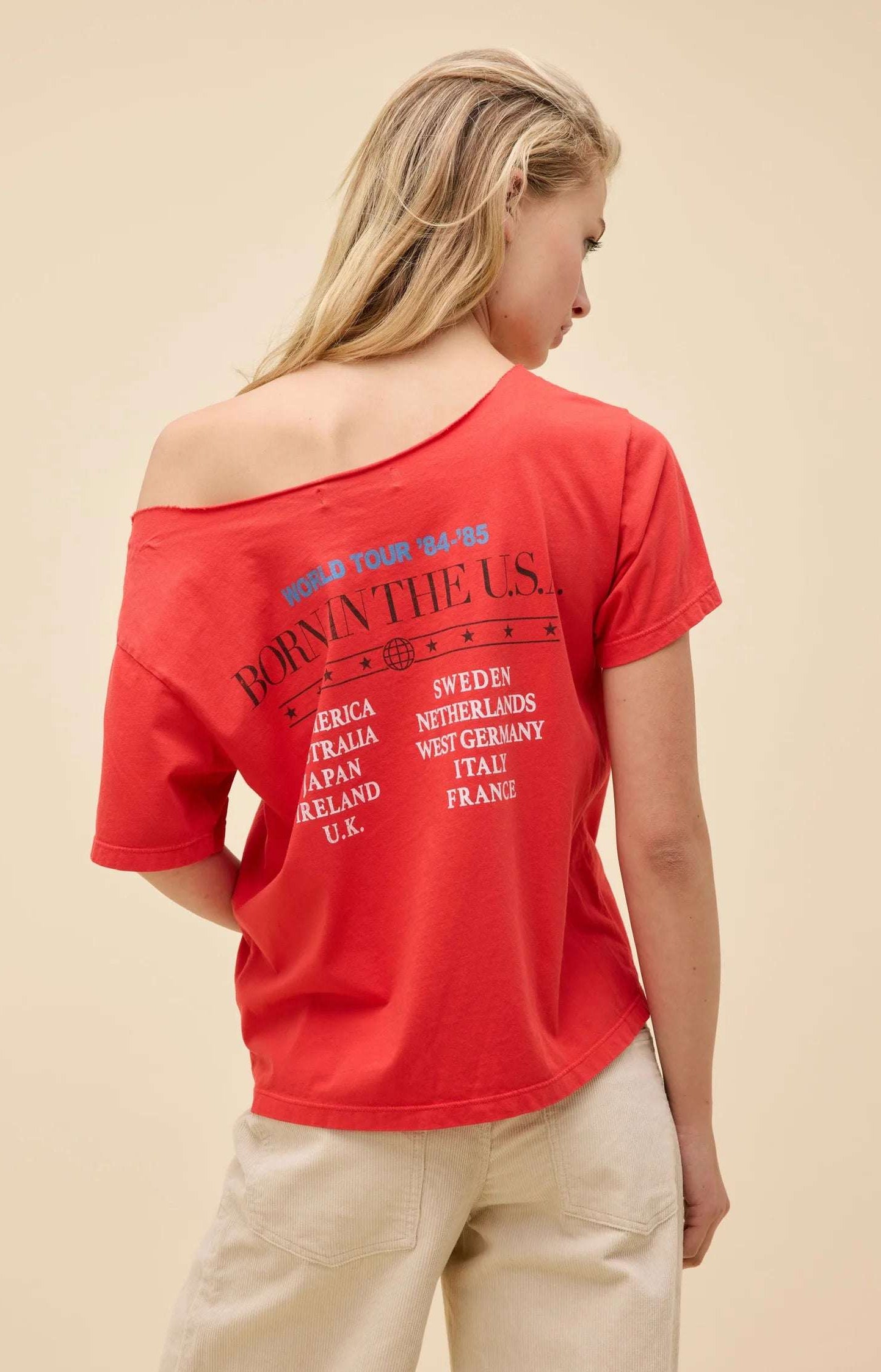 Daydreamer LA Bruce Springsteen Americana Off The Shoulder Tee T-Shirt by Daydreamer LA as seen on celebrities