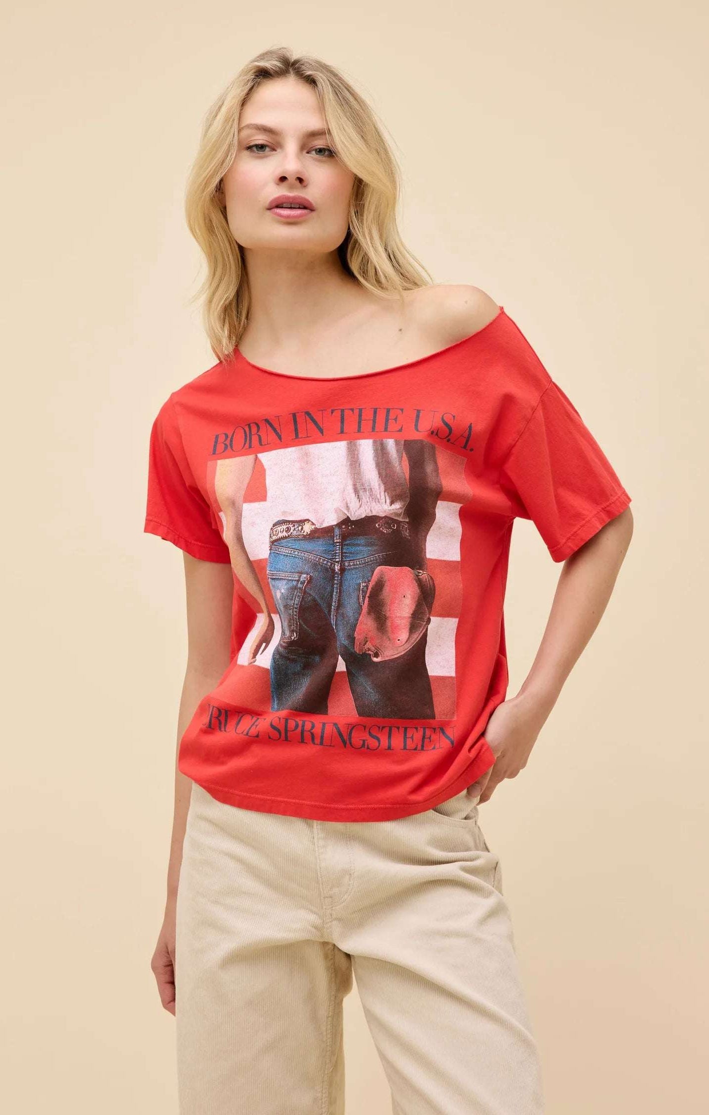 Daydreamer LA Bruce Springsteen Americana Off The Shoulder Tee T-Shirt by Daydreamer LA as seen on celebrities