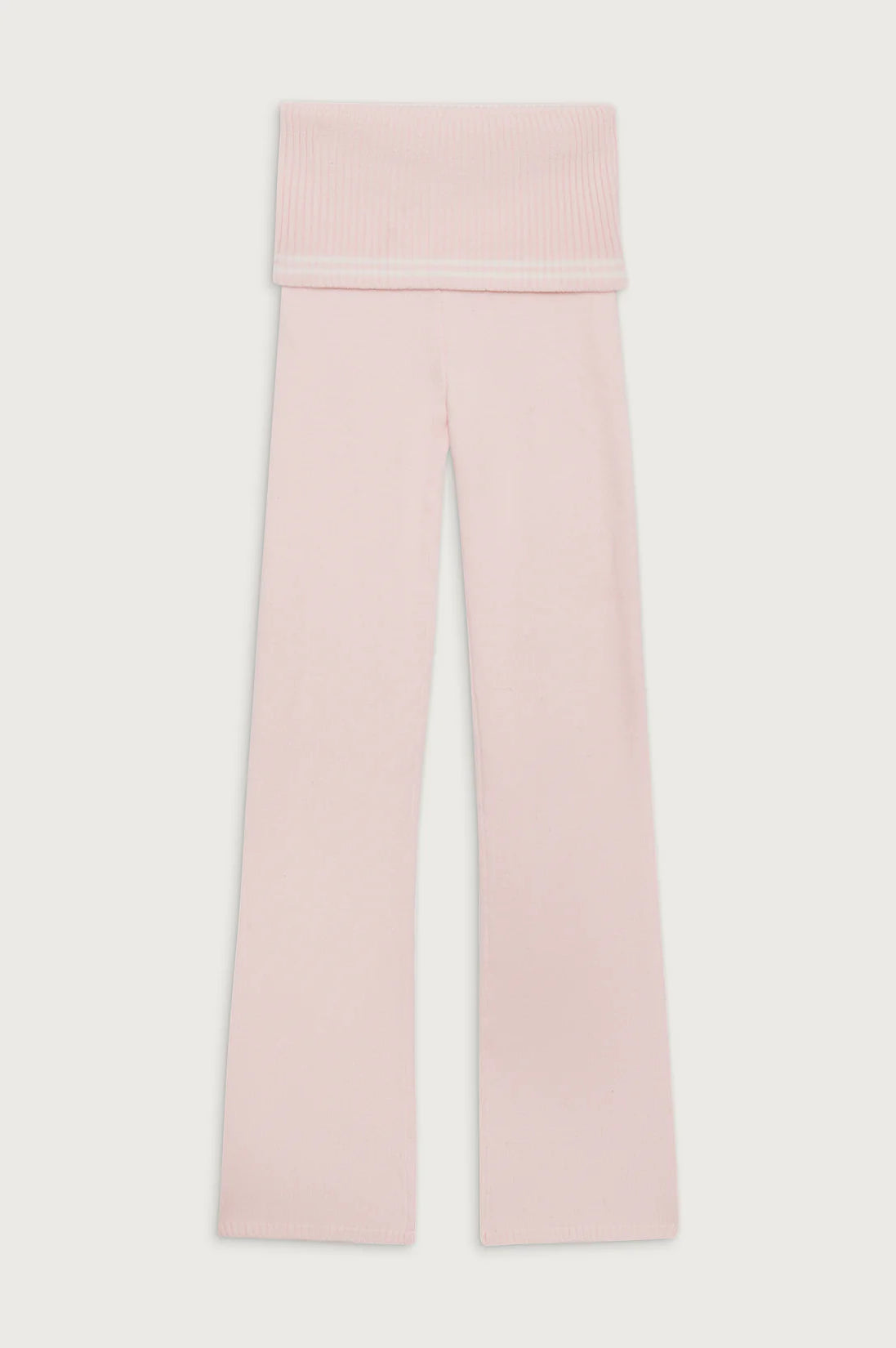 Frankies Bikinis Aimee Cloud Knit Flare Pant in Rosebud Pink Trousers by Frankies Bikinis as seen on celebrities