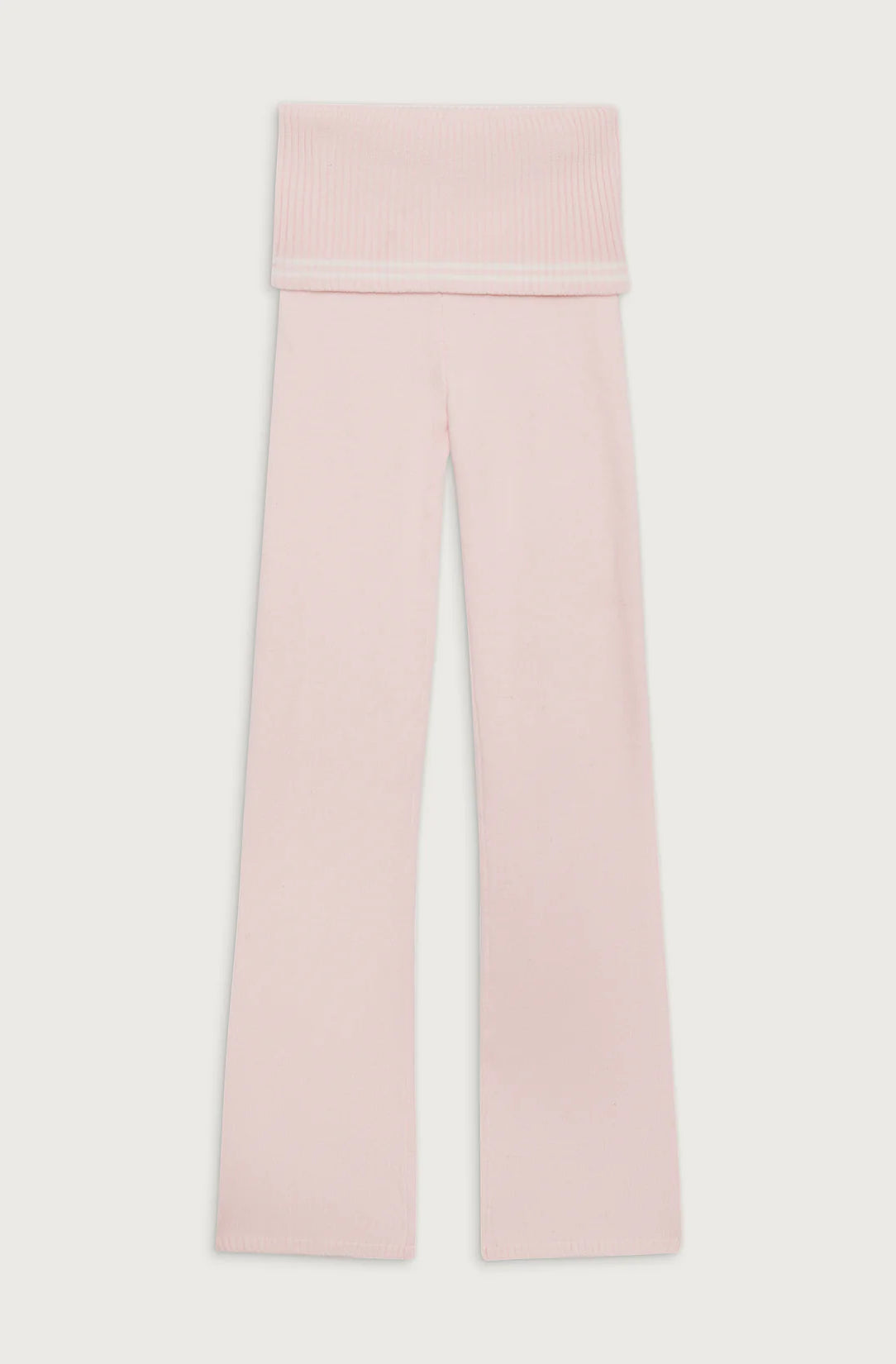 Frankies Bikinis Aimee Cloud Knit Flare Pant in Rosebud Pink Trousers by Frankies Bikinis as seen on celebrities