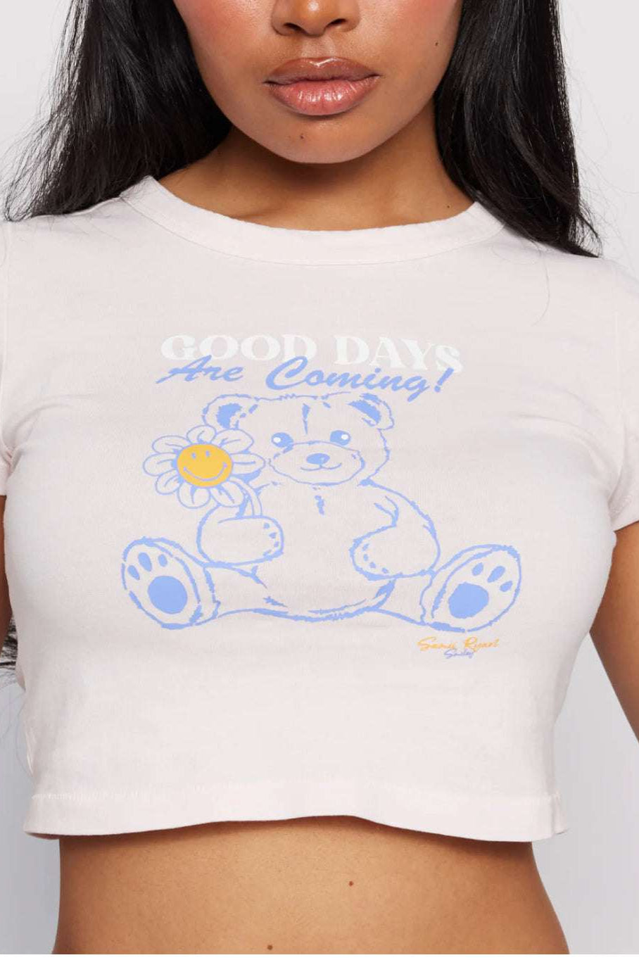 Samii Ryan x Smileyworld® Good Days Baby Tee T-Shirt by Samii Ryan as seen on celebrities