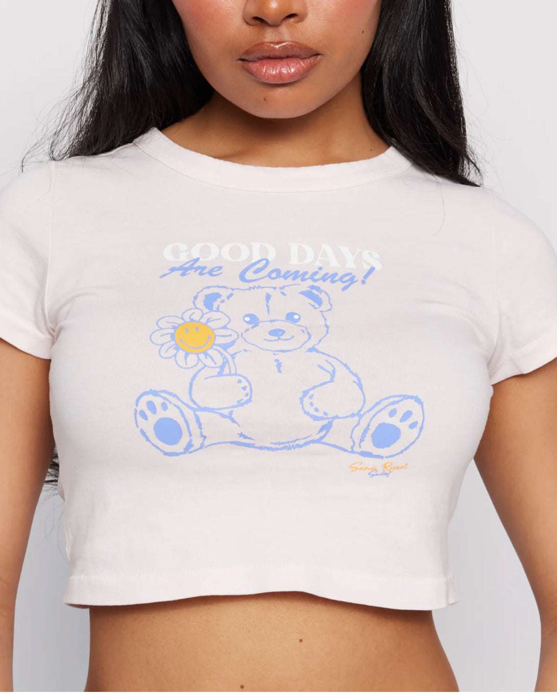 Samii Ryan x Smileyworld® Good Days Baby Tee T-Shirt by Samii Ryan as seen on celebrities