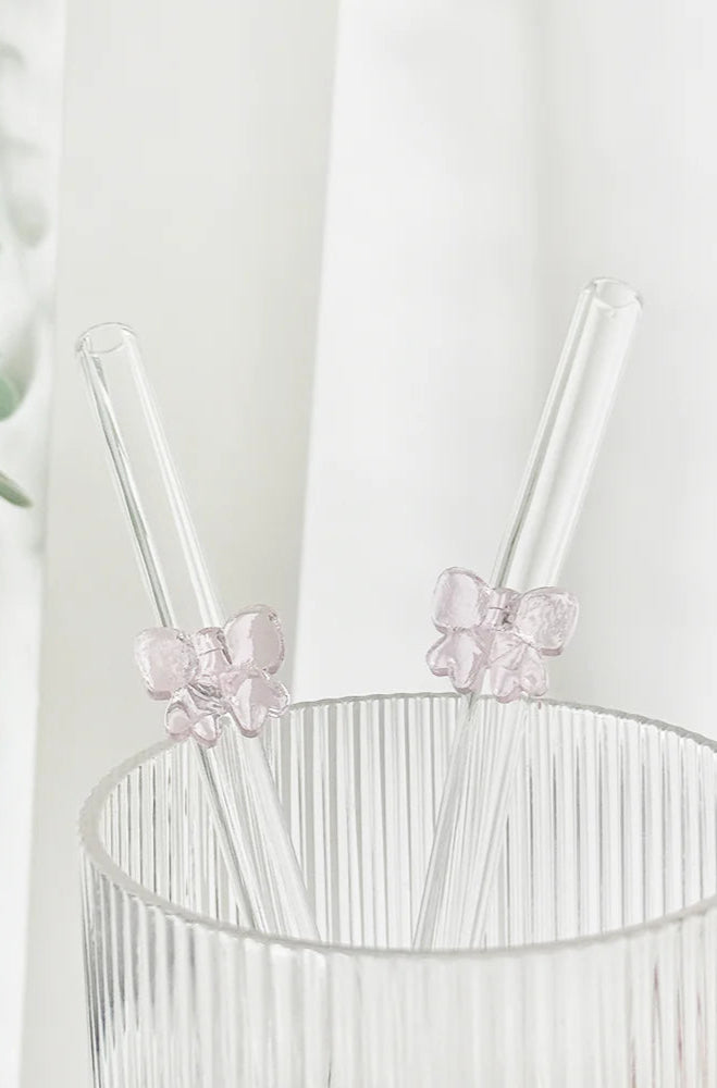 Coconut Lane Glass Straw with Pink Bows Straws by Coconut Lane as seen on celebrities