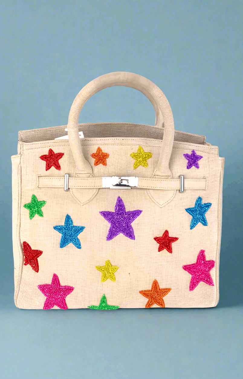 Handmade Beaded Stars Canvas Bag Handbag by Tiana New York as seen on celebrities