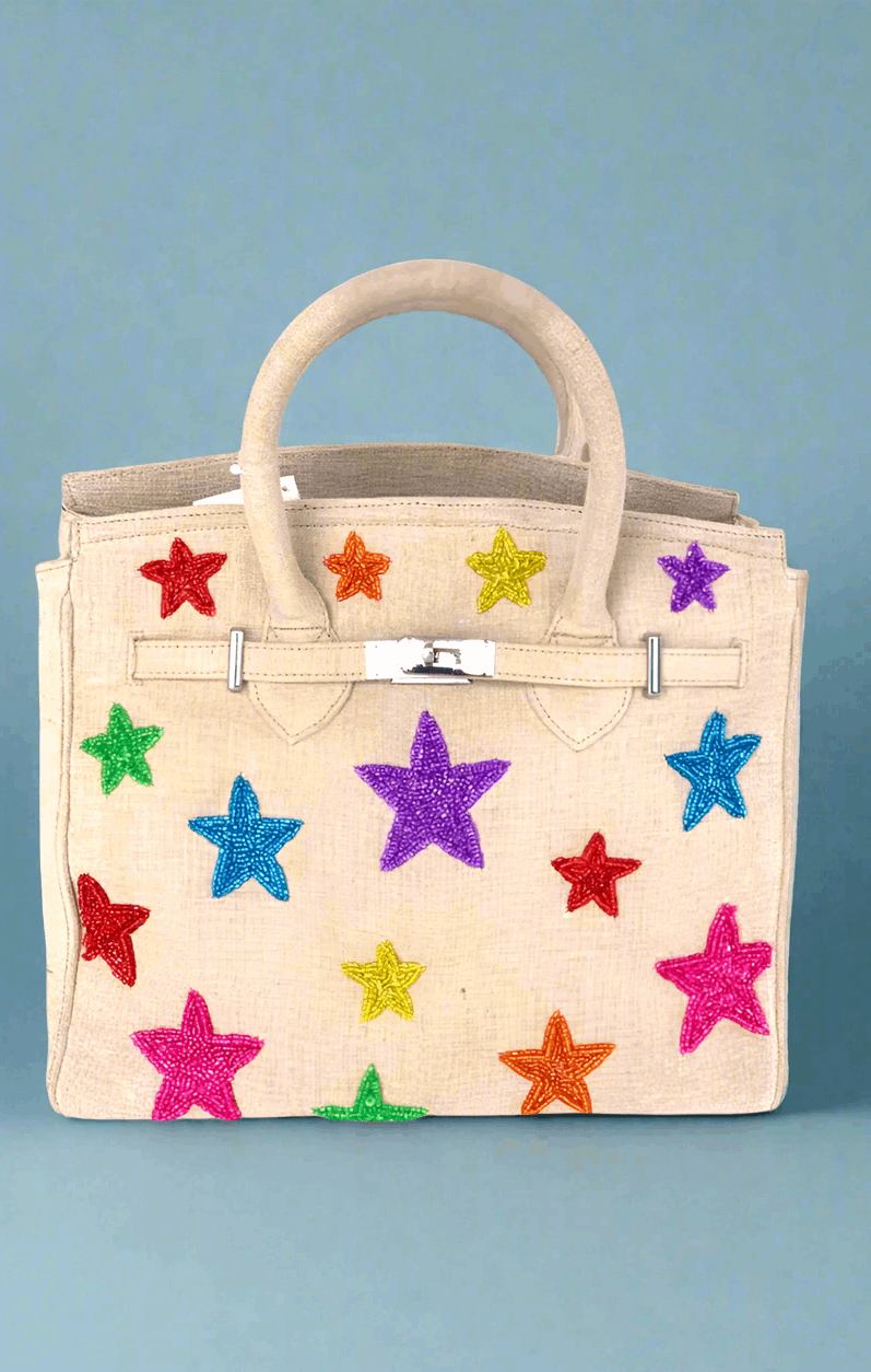 Handmade Beaded Stars Canvas Bag Handbag by Tiana New York as seen on celebrities