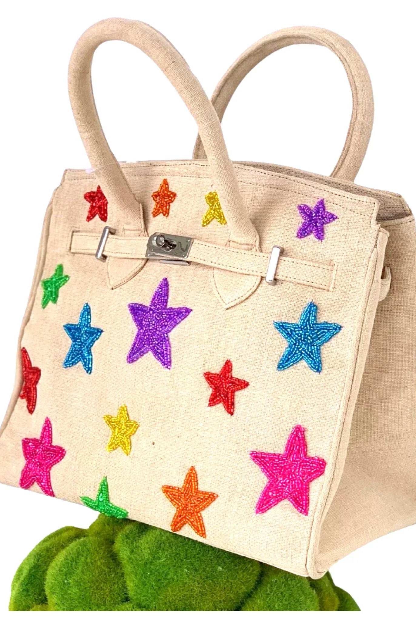 Handmade Beaded Stars Canvas Bag Handbag by Tiana New York as seen on celebrities