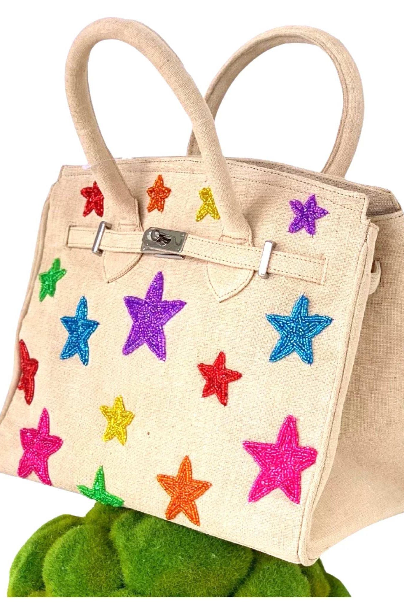 Handmade Beaded Stars Canvas Bag Handbag by Tiana New York as seen on celebrities