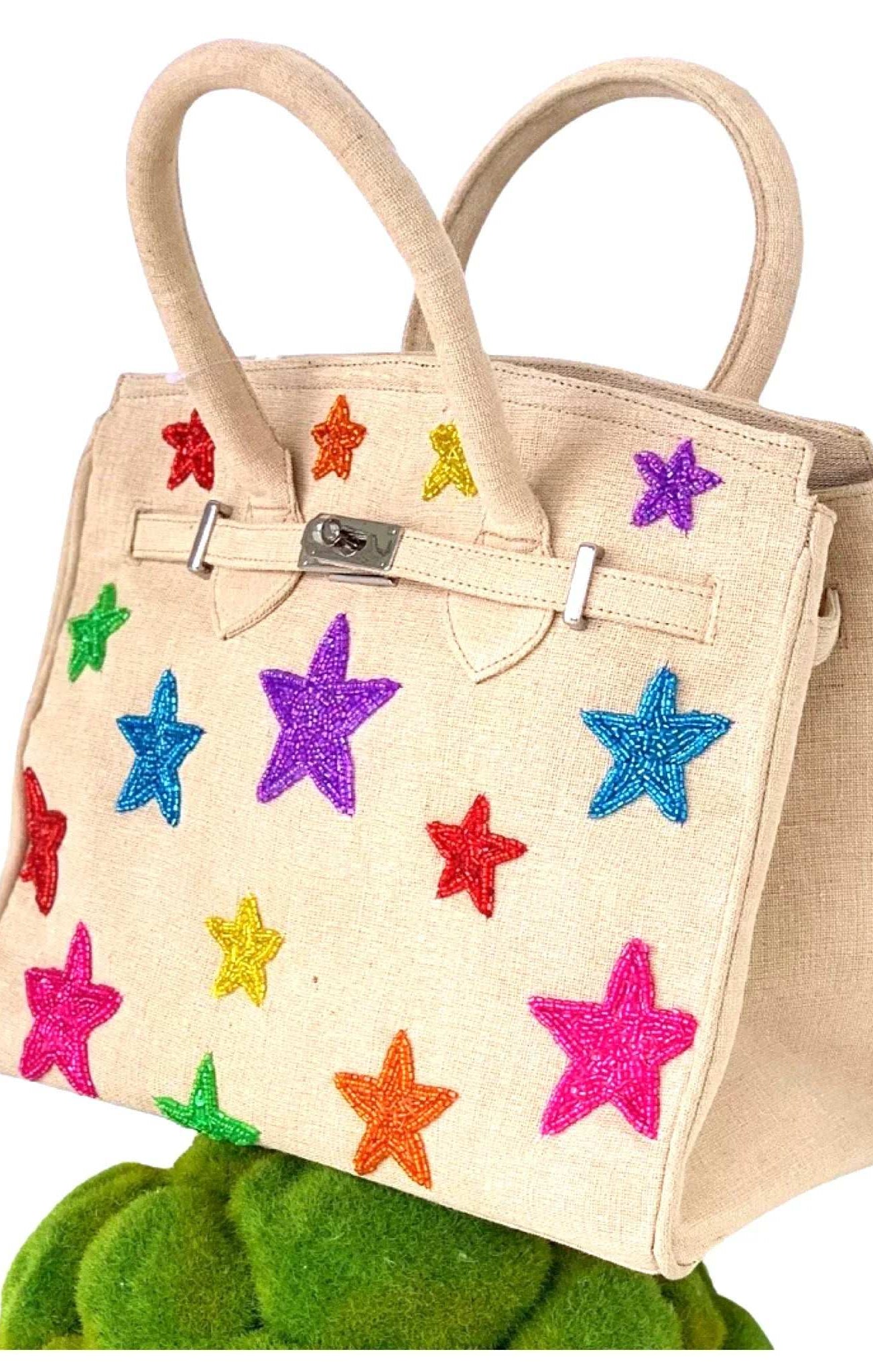 Handmade Beaded Stars Canvas Bag Handbag by Tiana New York as seen on celebrities