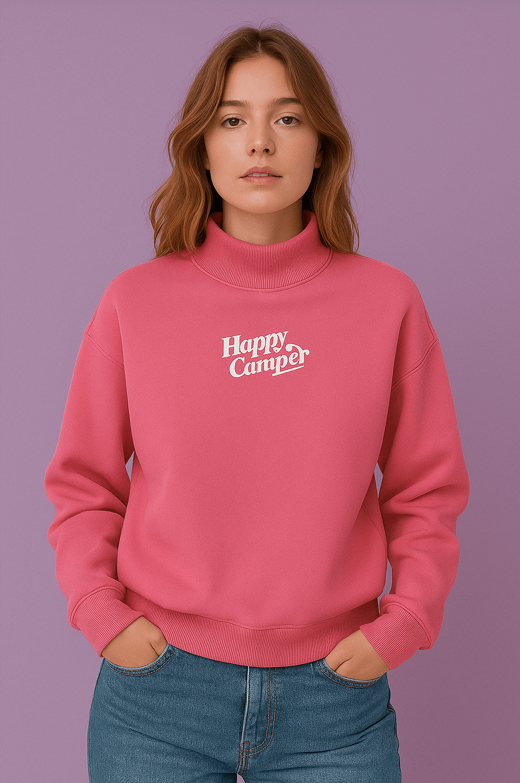 Happy Camp3r Hot Pink Mockneck Sweatshirt