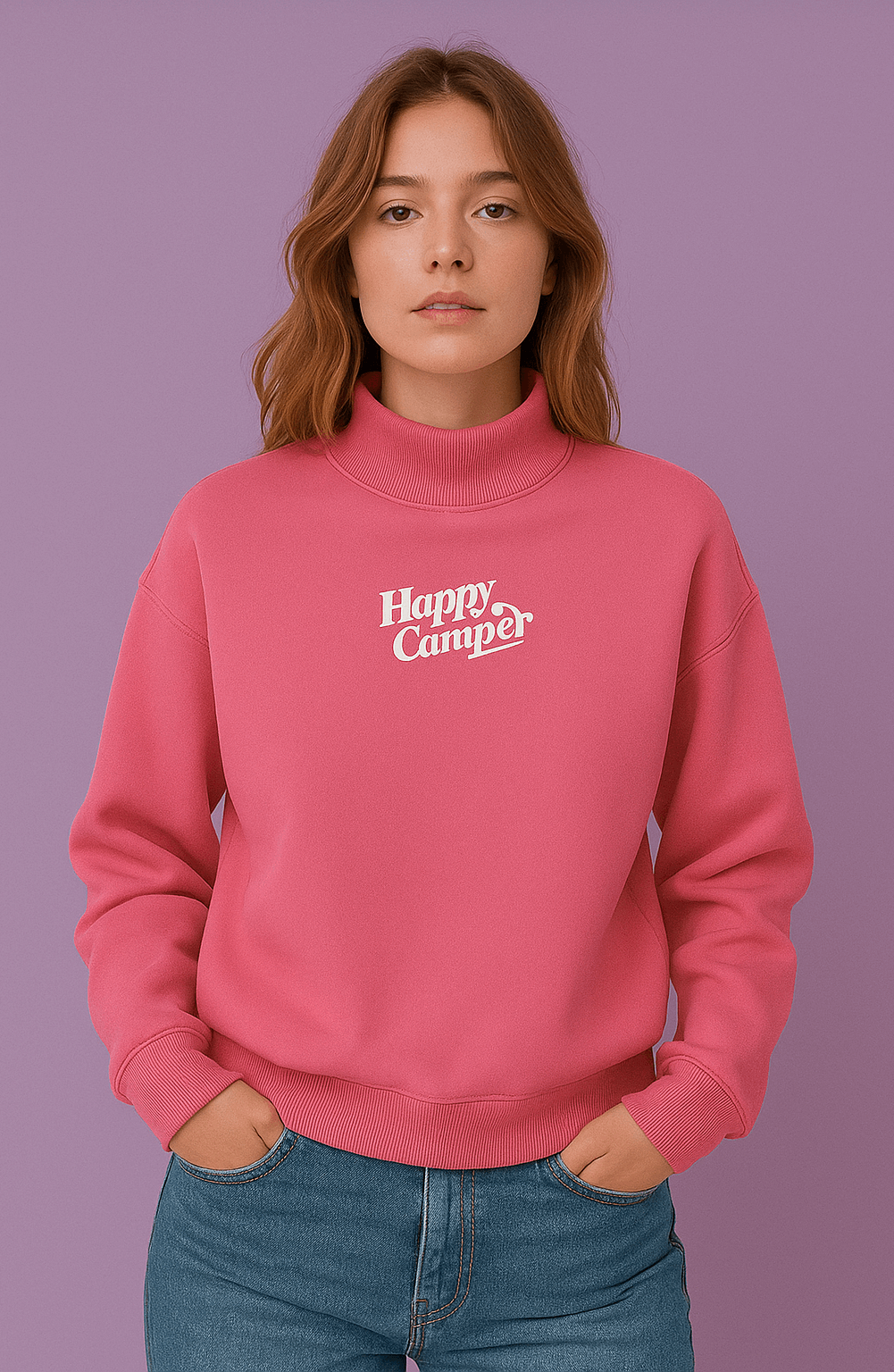 Happy Camp3r Hot Pink Mockneck Sweatshirt