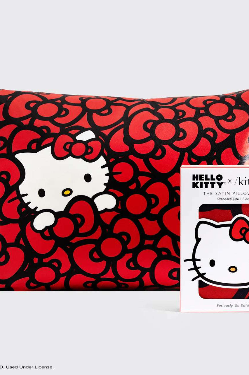Hello Kitty x Kitsch Satin Pillowcase - Hello Kitty Bathes in a Sea of Bows Pillow by Kitsch as seen on celebrities
