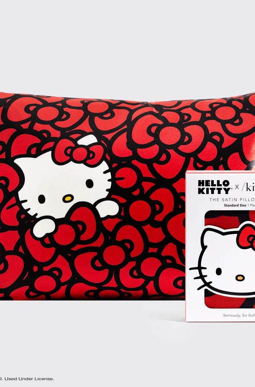 Hello Kitty x Kitsch Satin Pillowcase - Hello Kitty Bathes in a Sea of Bows Pillow by Kitsch as seen on celebrities