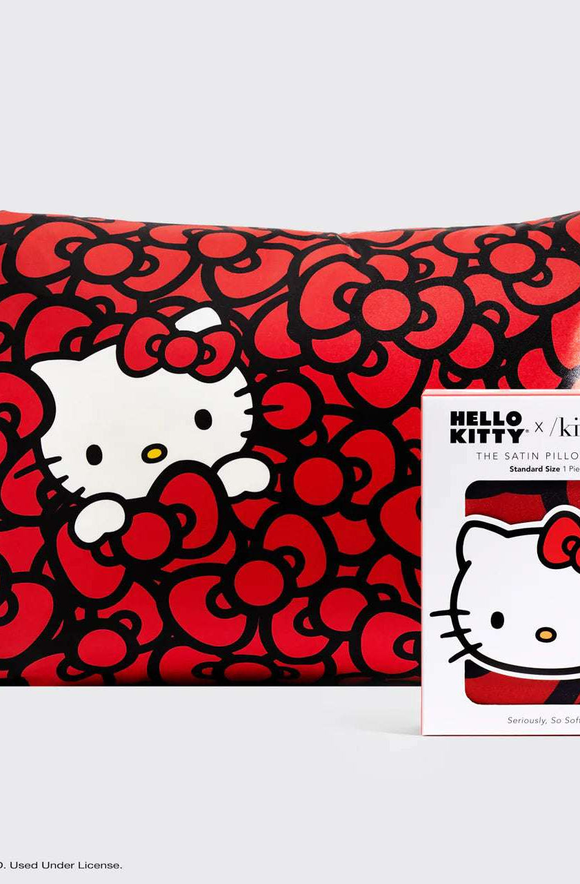 Hello Kitty x Kitsch Satin Pillowcase - Hello Kitty Bathes in a Sea of Bows Pillow by Kitsch as seen on celebrities
