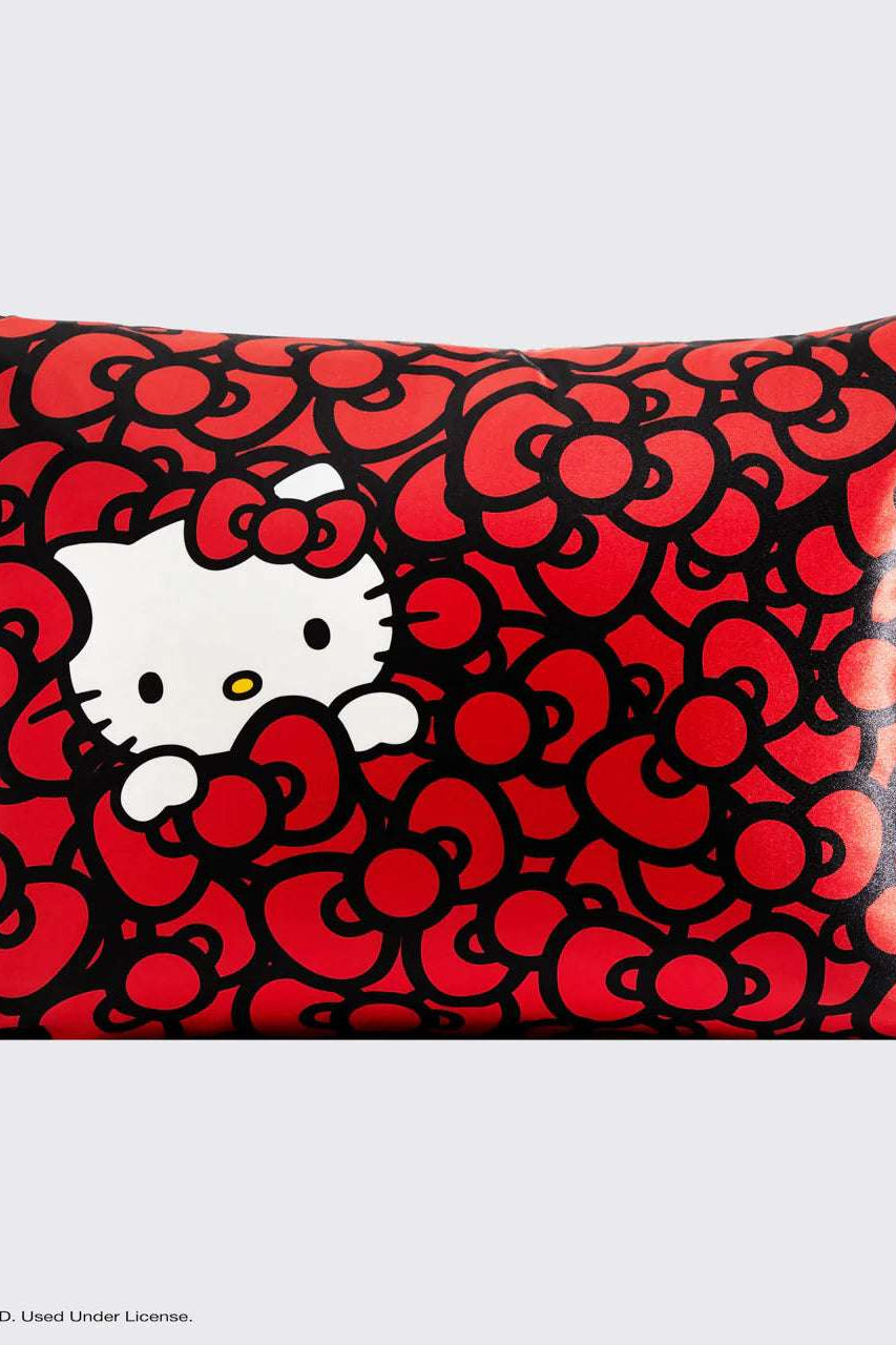 Hello Kitty x Kitsch Satin Pillowcase - Hello Kitty Bathes in a Sea of Bows Pillow by Kitsch as seen on celebrities