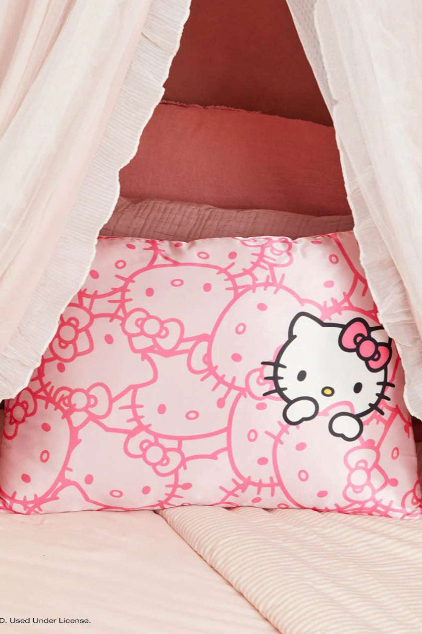 Hello Kitty x Kitsch Satin Pillowcase - Pink Hello Kitty Faces Pillow by Kitsch as seen on celebrities