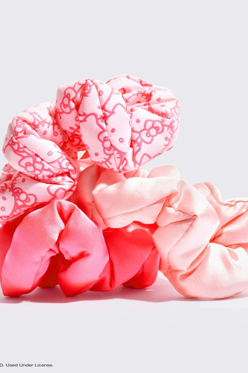Hello Kitty x Kitsch Recycled Fabric Puffy Scrunchies 3pc Set Hair Band by Kitsch as seen on celebrities