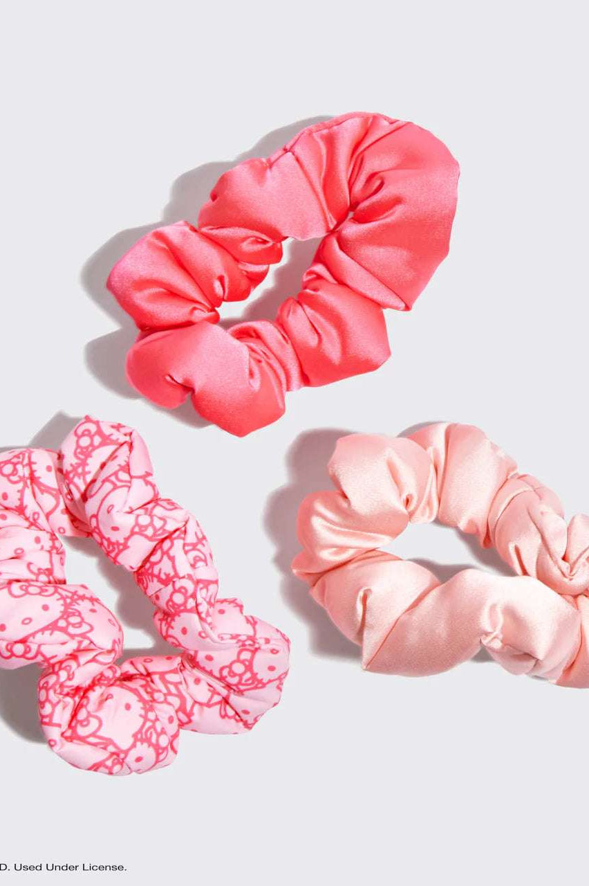 Hello Kitty x Kitsch Recycled Fabric Puffy Scrunchies 3pc Set Hair Band by Kitsch as seen on celebrities