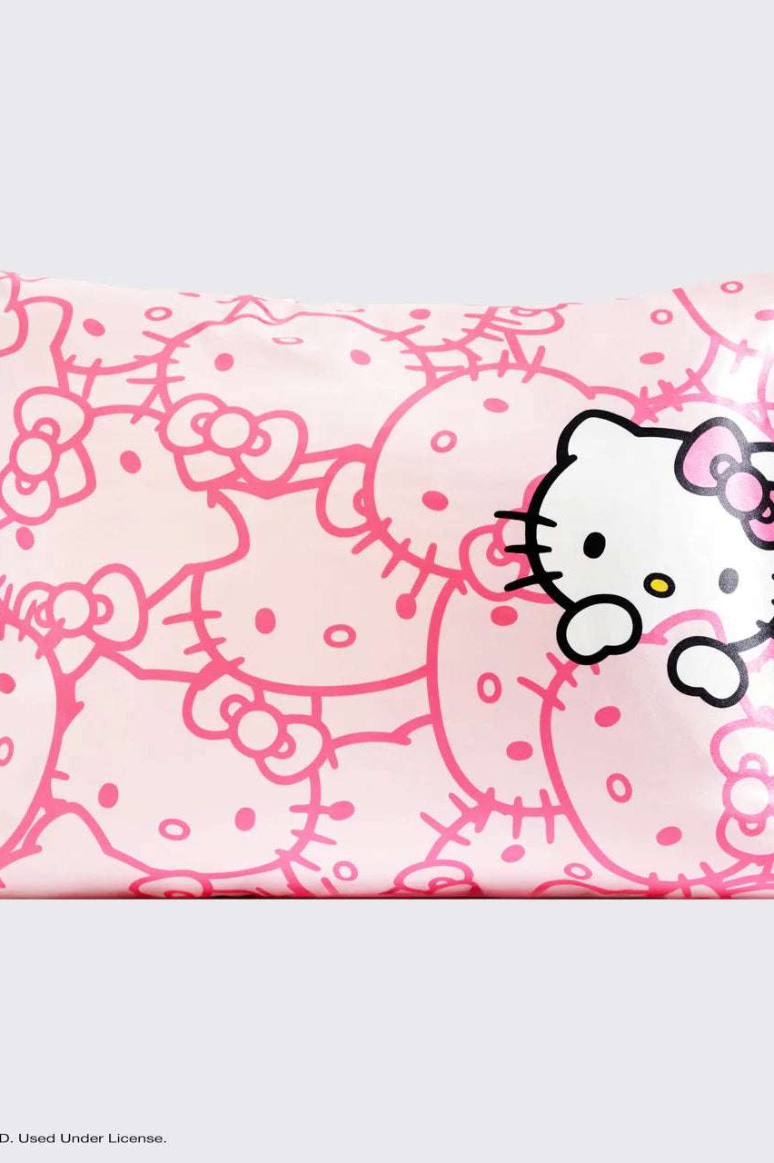 Hello Kitty x Kitsch Satin Pillowcase - Pink Hello Kitty Faces Pillow by Kitsch as seen on celebrities